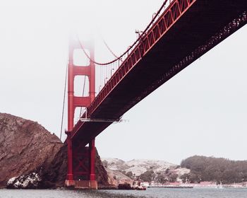 Low angle view of suspension bridge against sky