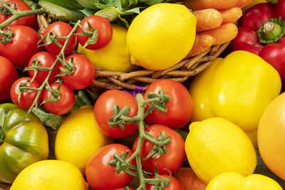 High angle view of fruits and vegetables