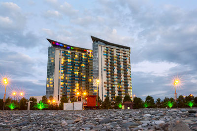 Low angle view of skyscrapers against sky
