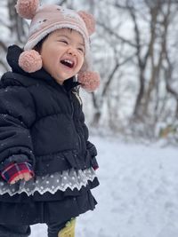 Portrait of cute girl in snow