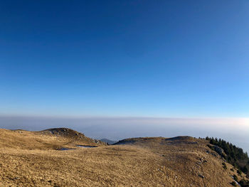 Scenic view of landscape against clear blue sky
