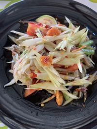 High angle view of food served in plate