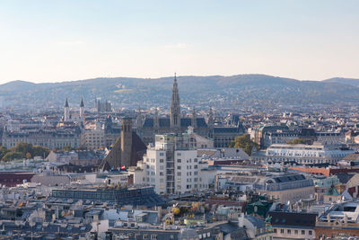 High angle view of buildings in city