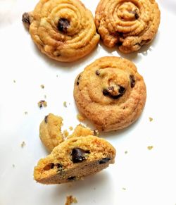 High angle view of cookies in plate