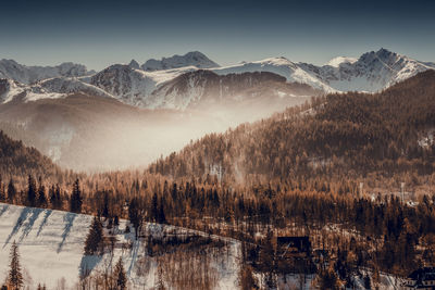 Scenic view of snowcapped mountains against sky