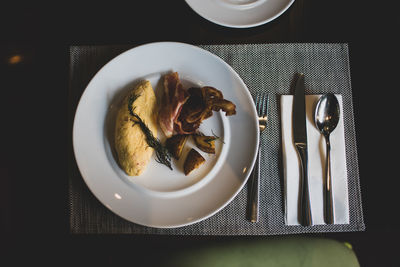 High angle view of breakfast served in plate