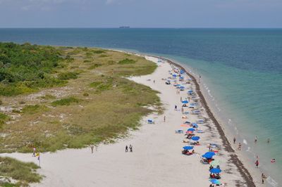 High angle view of people on beach