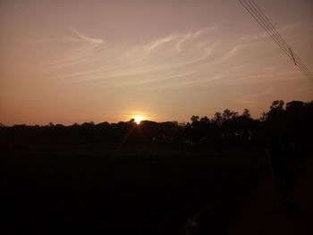 Silhouette trees on field against sky at sunset