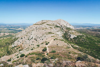 Scenic view of mountains against clear sky