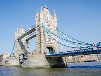 Low angle view of tower bridge against clear sky