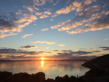 Scenic view of lake against sky during sunset