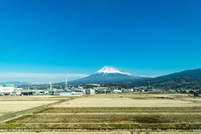 Scenic view of landscape against clear blue sky