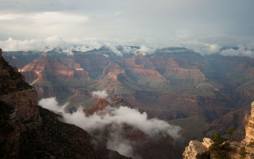 Scenic view of mountains against cloudy sky