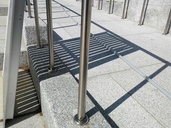 High angle view of empty bench in park