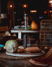 View of fruits and coffee on table in restaurant