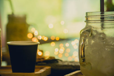 Close-up of coffee cup on table