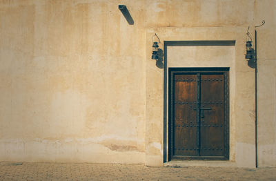 Closed door of old building