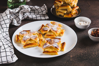High angle view of food in plate on table