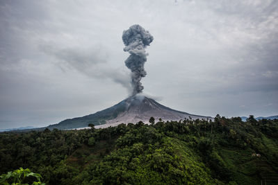 Scenic view of volcanic mountain against sky