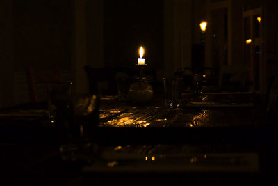 Close-up of illuminated table