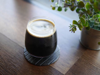 High angle view of drink on table