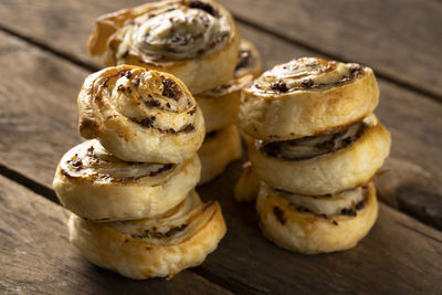 High angle view of bread on table