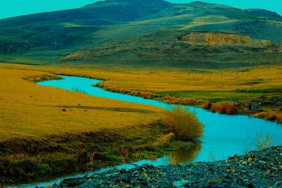 Scenic view of lake and mountains