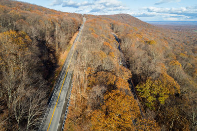 Panoramic view of road and mountains during autumn