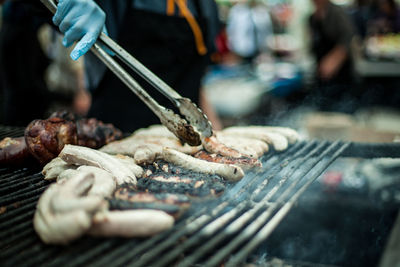 Close-up of meat on barbecue grill