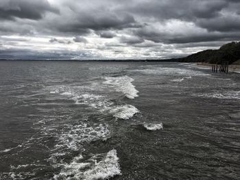 View of calm sea against cloudy sky