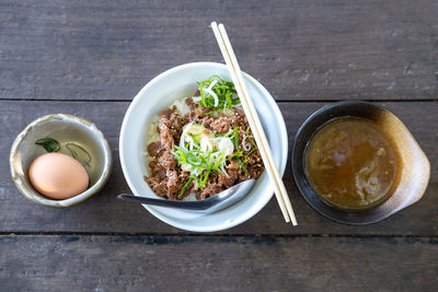 High angle view of meal served on table