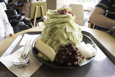 Close-up of meal served on table in restaurant