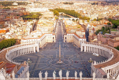 High angle view of buildings in city. st. peter's square top view.