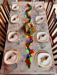 High angle view of food on table