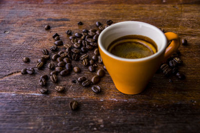 Close-up of coffee cup on table