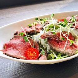 Close-up of salad in bowl on table