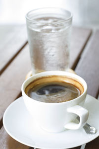 Close-up of coffee cup on table