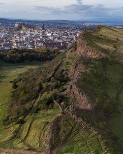 High angle view of townscape against sky in city