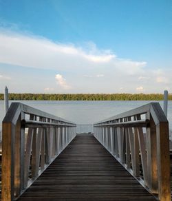 Pier over water against sky