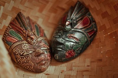 High angle view of shoes on hardwood floor