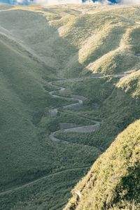 High angle view of winding road on land