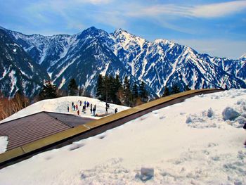 Scenic view of snowcapped mountains against sky