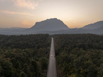 Scenic view of mountains against sky during sunset