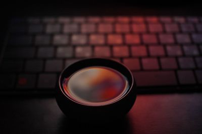 High angle view of coffee cup on table