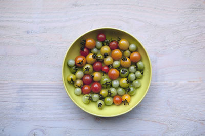 High angle view of fruits in plate