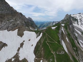 Scenic view of snowcapped mountains against sky