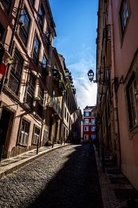 Empty alley amidst buildings in city