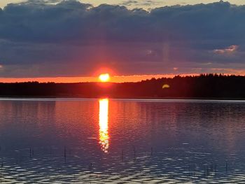 Scenic view of lake against sky during sunset