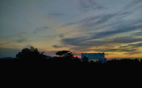 Silhouette of city at sunset