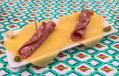 High angle view of food on table